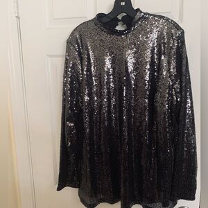 Black Sequin Long Sleeve mock neck Top size 16